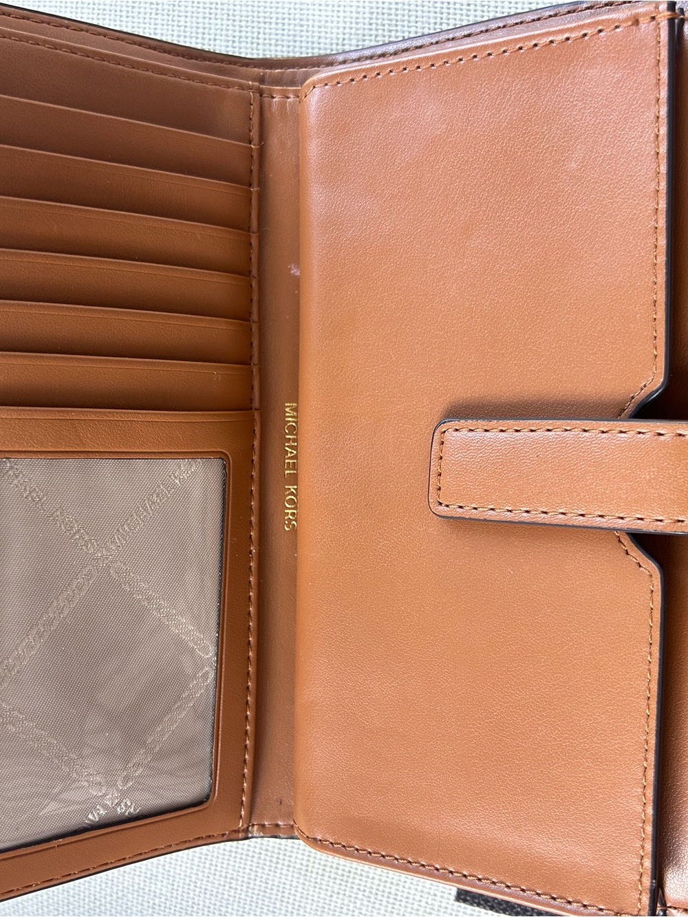 Michael Kors Tan Leather Bifold Card Wallet with Strap